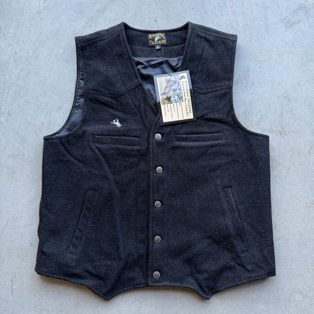 NWT Wyoming Traders Mens L Black Wyoming Virgin Wool Cowboy Ranch Wear Vest
